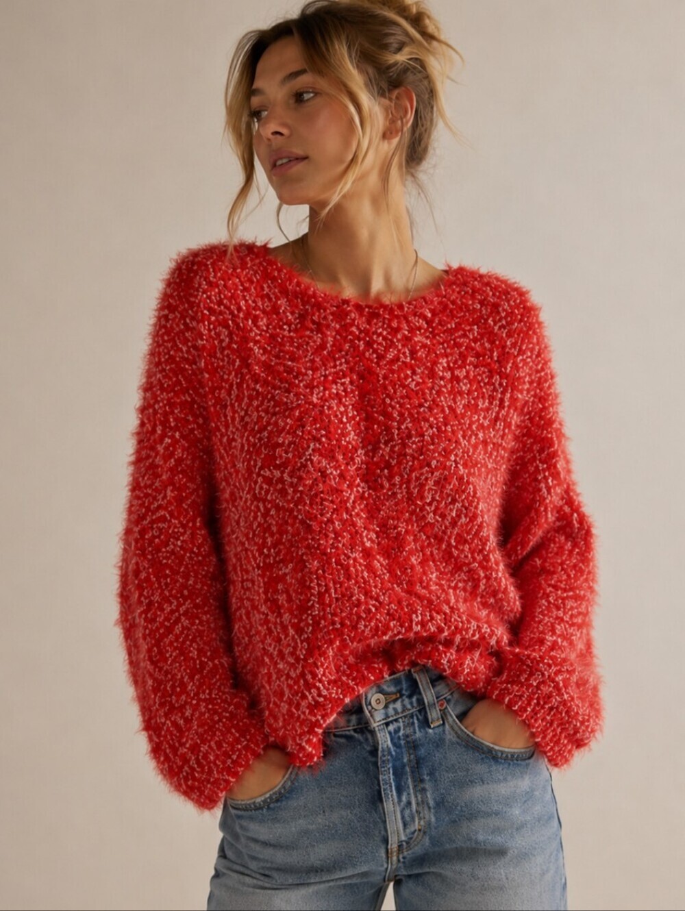 Urban Outfitters Fuzzy Eyelash Knit Sweater Medium Cozy Oversized EUC